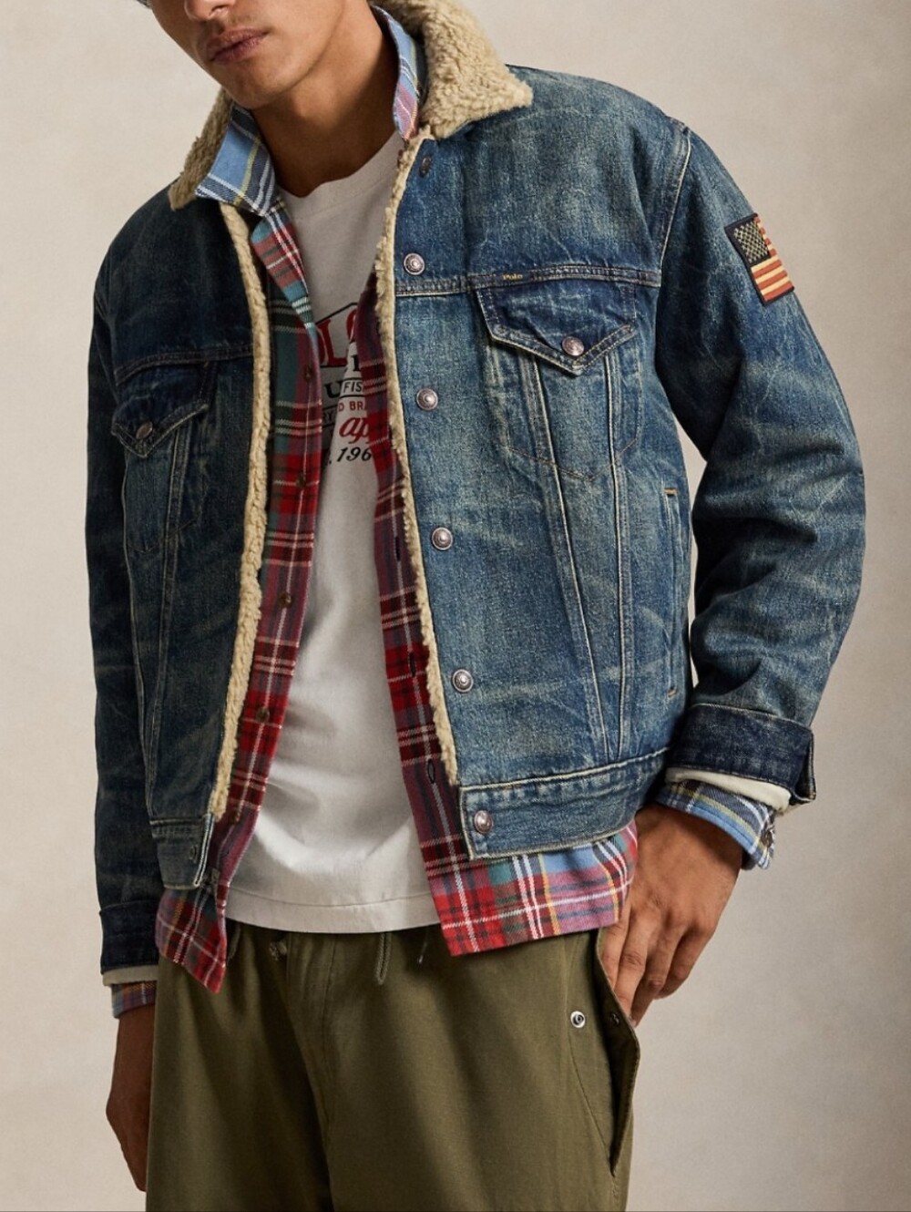 Polo Denim & Supply Ralph Lauren American Flag Patch Sherpa Icon Trucker Jacket